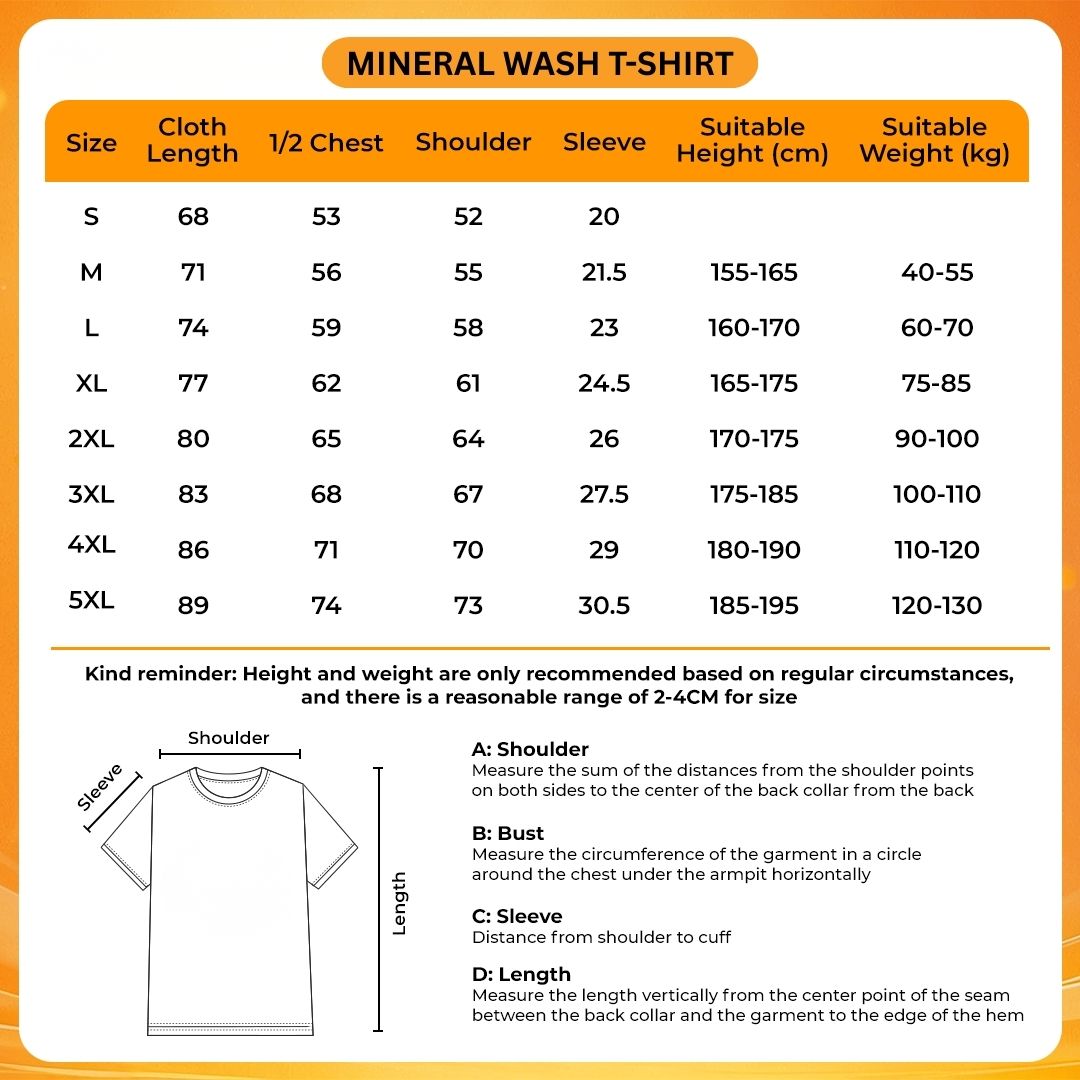 Mineral Wash T Shirt Size Chart - Juice Wrld UK Shop